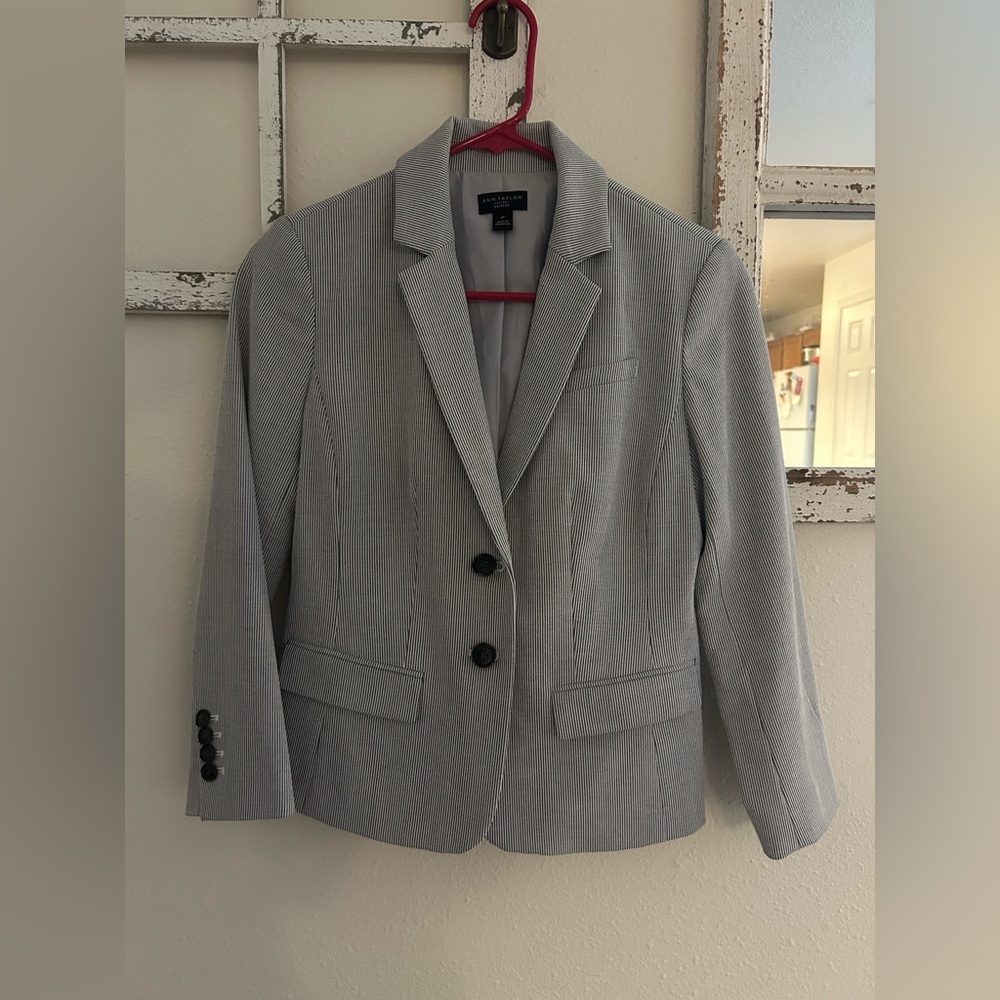 Ann Taylor Pinstripe Gray and White Blazer